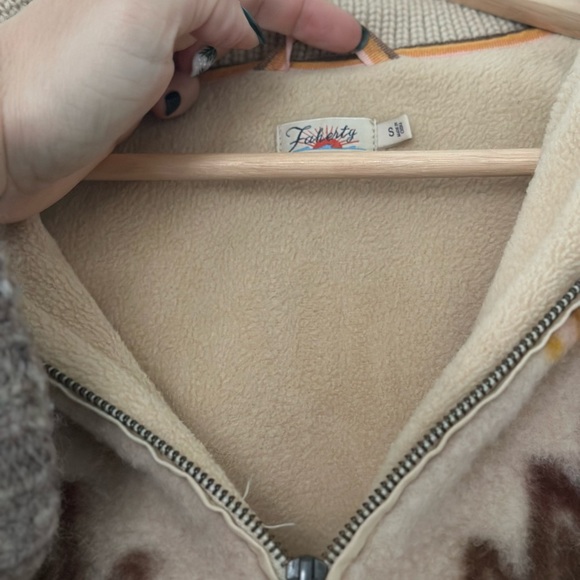 Faherty Doug Goodfeather Fleece Beige and Yellow Patterned Jacket Size Small - Picture 3 of 5